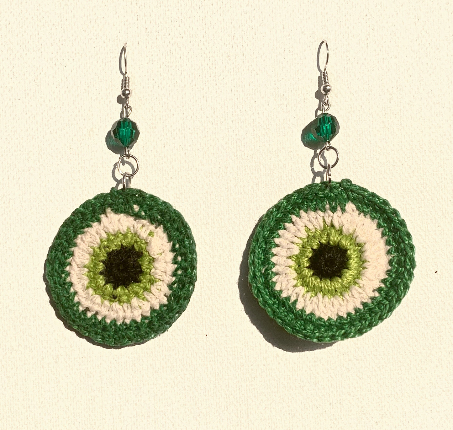 Green Evil Eye Crochet Earrings