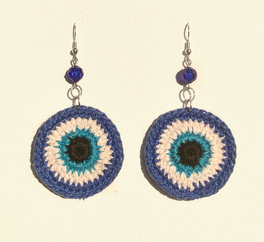 Blue Evil Eye Crochet Earrings