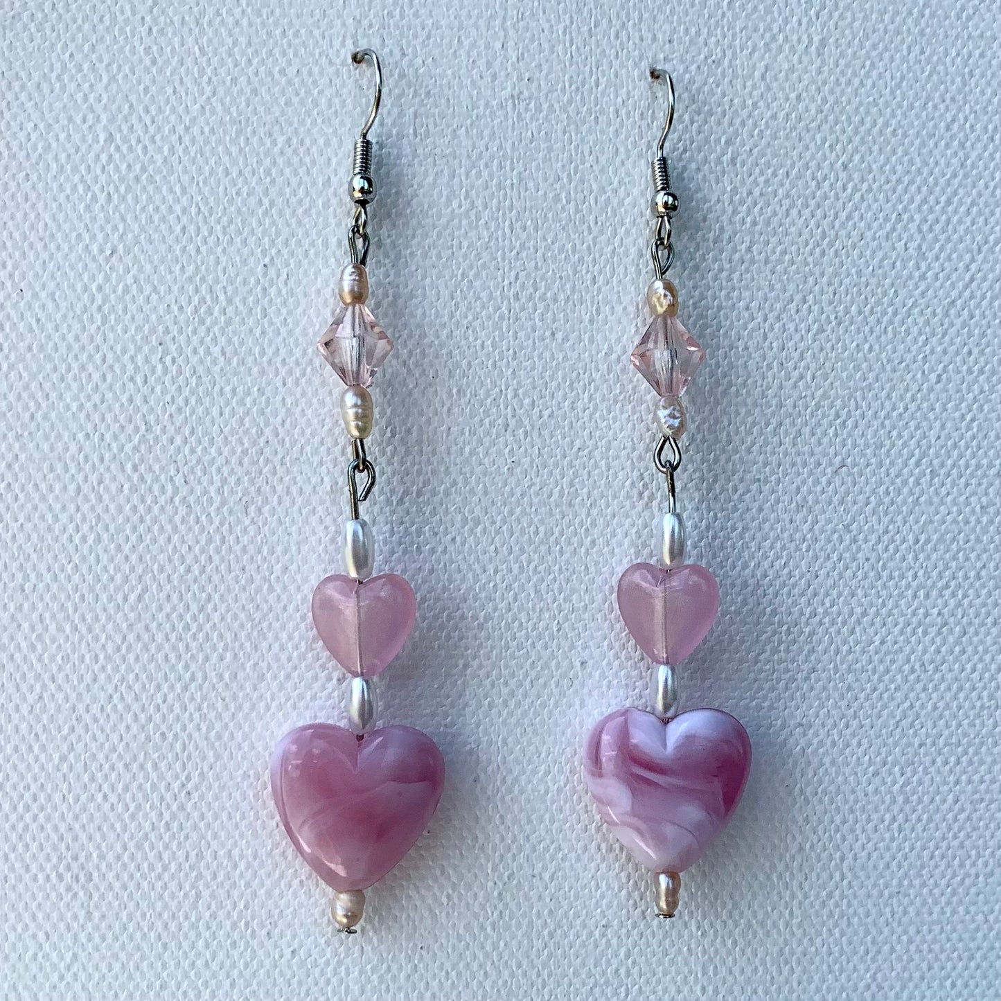 Pink Heart Beaded Earrings