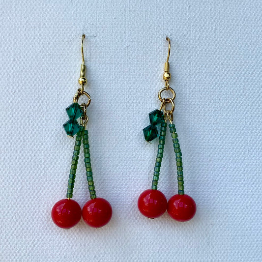 Small Beaded Cherry Earrings