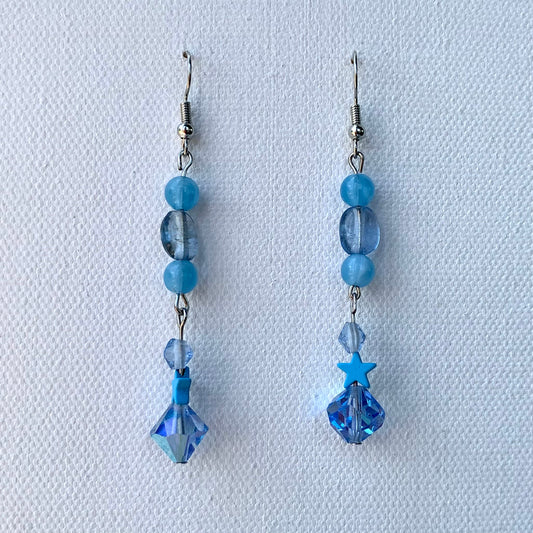 Blue Beaded Star Earrings