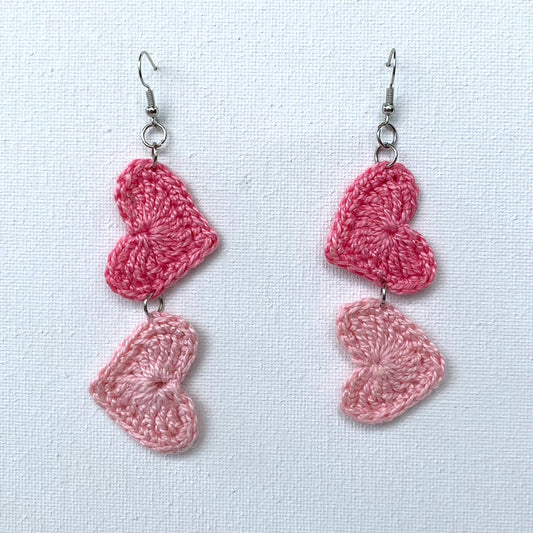 Pink Double Heart Crochet Earrings