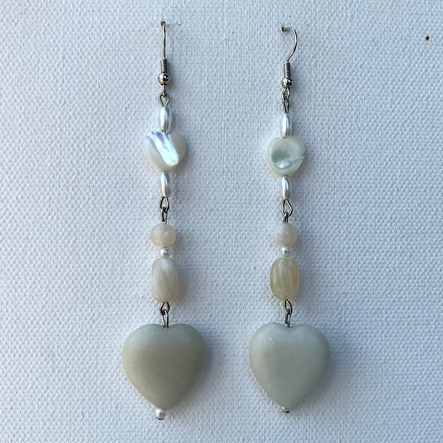 White Heart Beaded Earrings