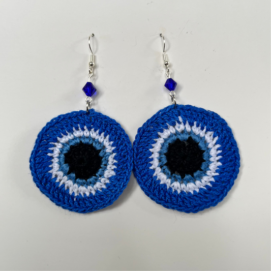 Blue Evil Eye Crochet Earrings