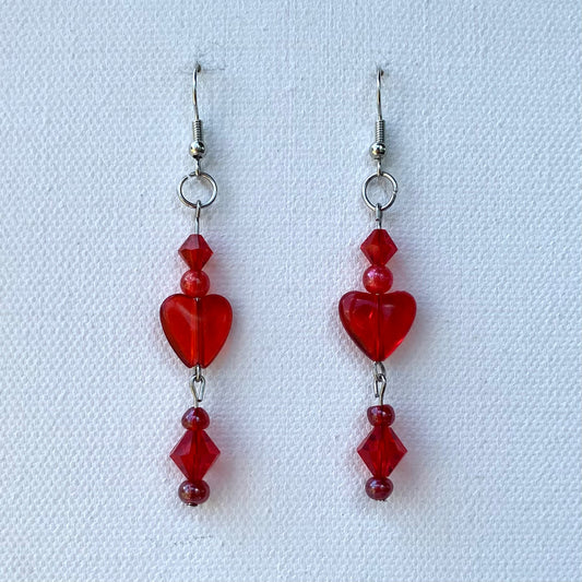 Red Heart Beaded Earrings